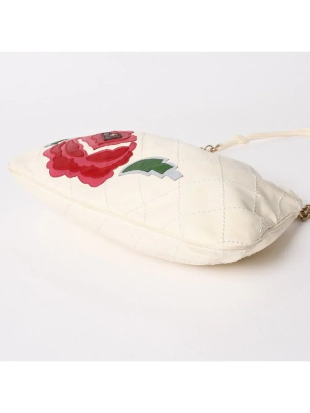 Chanel Shoulder Bag Chain Floral White Red Green Gold Lambskin